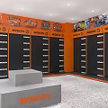 WICKON Brand Modern Specialty Store With Orange Black Interior Lockers Posters And Bench