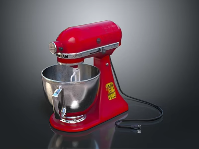 Red Stand Mixer With Silver Mixing Bowl For Home Kitchen Use 3d model