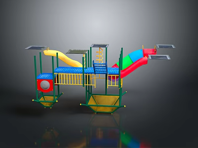 Vibrant Children's Outdoor Playground Equipment With Slides Climbing Structures And Platforms 3d model