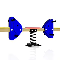 Children's Playground Equipment With Blue Seats Yellow Pedals Red Beam And Spring Base