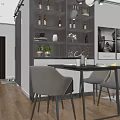 Modern Living and Dining Room Interior With Open Design TV Cabinet Plants and Window Curtains