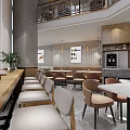 Modern Restaurant Interior With Open Layout Chandelier Bar Counter And Dining Tables