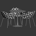 Modern Minimalist Table and Chair Set with Beige Upholstered Chairs and Round Dark Table Top