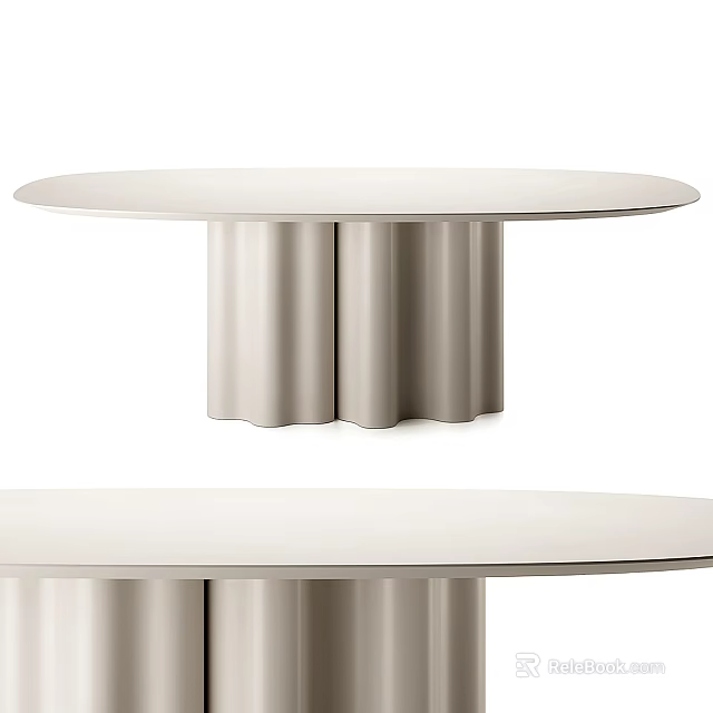 Modern Round Dining Table With White Tabletop And Fluted Cylindrical Base 3d model 
