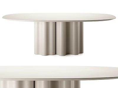 Modern Round Dining Table With White Tabletop And Fluted Cylindrical Base 3d model