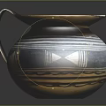 Artisanal Decorative Pottery Jar With Curved Handle And Brown Black Striped Patterns