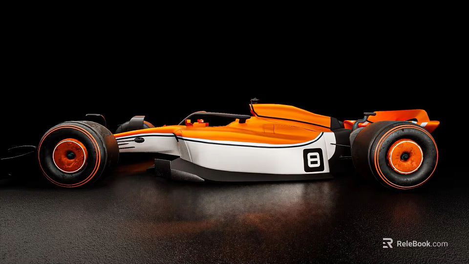 Orange And White Racing Car With Number 8 On Sleek Aerodynamic Body 3d model 
