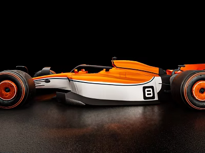 Orange And White Racing Car With Number 8 On Sleek Aerodynamic Body 3d model