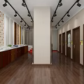 Specialty Store Interior With Wooden Display Cabinets Doors Ceiling Spotlights And Green Plants