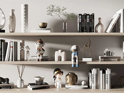 Decorative Ornament Combinations With Shelves Books Vases Small Sculptures And Plants 3d model