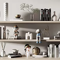 Decorative Ornament Combinations With Shelves Books Vases Small Sculptures And Plants