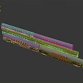 Colorful Train With Multiple Carriages And Small Windows On Gray Background