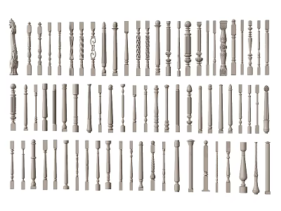 Decorative Railings with Various Ornate and Simple Baluster Designs in Classic Styles 3d model