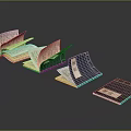 Traditional Open Books With Dark Blue Covers And Light Colored Pages At Various Angles