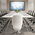 Modern Conference Room Interior With Long Table Ergonomic Chairs Large Screen and Windows 3d model