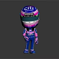 Cartoon Racing Character With Pink And Blue Helmet Number 11 And Racing Suit