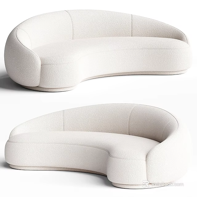 Modern White Curved Sofa Set with Soft Upholstery and Elegant Minimalist Design 3d model 