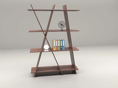 Wooden Display Shelf Unit with Multiple Layers Colorful Books Decorative Ornament and White Round Object 3d model