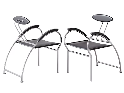 Modern Leisure Chairs With Metal Frame Black Seat And Curved Armrests 3d model