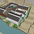 Modern Architectural Complex With Central Courtyard Multiple Buildings And Lush Gardens 3d model