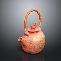 Ceramic Teapot With Bamboo Handle Bird Decorated Lid And Textured Surface 3d model