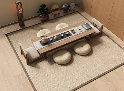 Japanese Tea Table and Chair Pu Tuan Stepping Rice Tea Table and Chair Combination 3d model