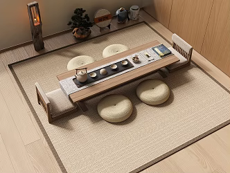 Japanese Tea Table and Chair Pu Tuan Stepping Rice Tea Table and Chair Combination 3d model