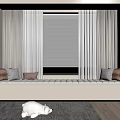 Modern Bay Window With Cushions Curtains Sheer Panels And View On Wooden Floor