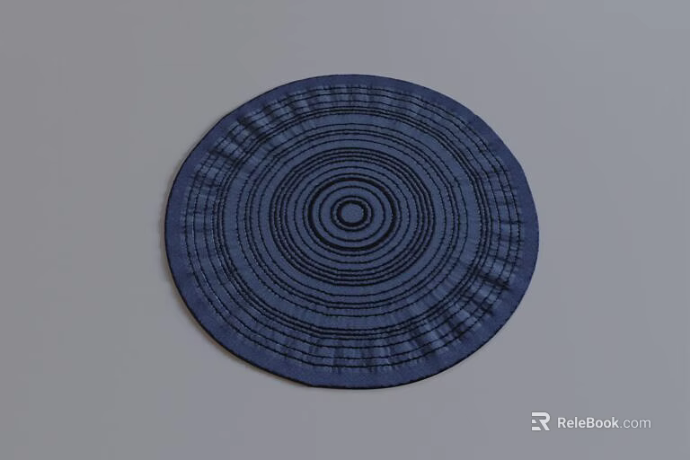 Navy Blue Round Rug With Concentric Circles And Striped Patterns For Home Decor 3d model 