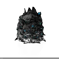 Mysterious Creature Character With Multiple Blue Eyes Black Spiky Surface And Silver Accents