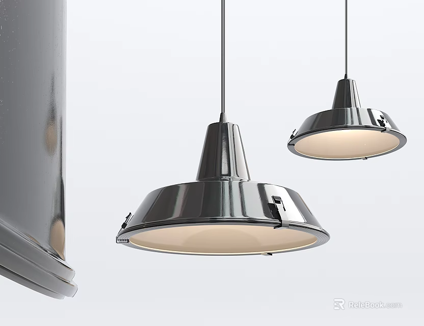 Stylish Modern Chrome Pendant Lights With Conical Shades And Soft Illumination 3d model 