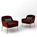 Two Red Single Sofas With Black And White Checkered Cushions And Gold Legs 3d model