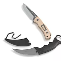 Tactical Folding And Curved Blade Knives With Tan Black Handles And Sheath