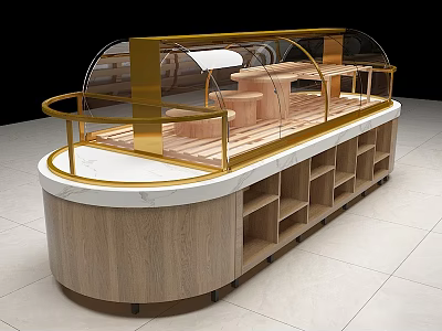 Wooden Display Showcase Shelf With Glass Cover And Marble Countertop For Food 3d model