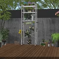 White Multi Tiered Plant Stand With Potted Flowers And Greenery In Outdoor Garden