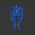 Dark Armored Character With Mythical Creature Inspired Design And Blue Glowing Parts