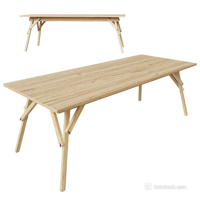 Simple Modern Wooden Dining Table With Crossed Legs And Natural Wood Finish 3d model 