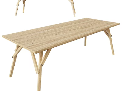 Simple Modern Wooden Dining Table With Crossed Legs And Natural Wood Finish 3d model