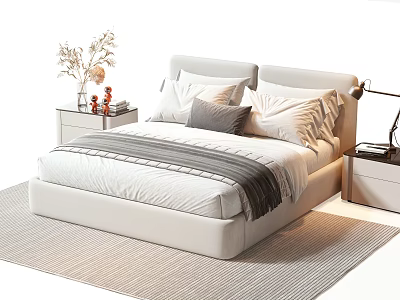 Modern Double Bed Interior With Bedding Pillows Nightstands Vase And Table Lamp 3d model