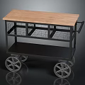 Industrial Style Mobile Cart With Wooden Top Metal Wire Shelves And Wheels