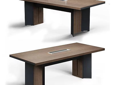 Modern Office Desk With Wooden Top Black Legs And Built-in Cable Slot 3d model