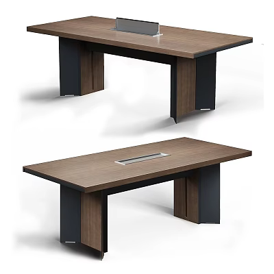 Modern Office Desk With Wooden Top Black Legs And Built-in Cable Slot 3d model