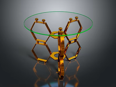 Stylish Golden Hexagonal Structure Round Glass Tabletop for Modern Home Decor 3d model