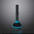 Modern Outdoor Heater Structure With Blue Conical Base And Gray Chimney