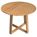 Round Wooden Dining Table With Natural Wood Grain Surface And Crossed Legs Design