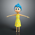 3D Game Movie Character Featuring Blue Hair Yellow Floral Dress And Outstretched Arms