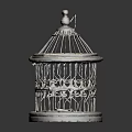 Vintage Metal Birdcage With Intricate Pattern Ornamental Decor Set For Home Accent
