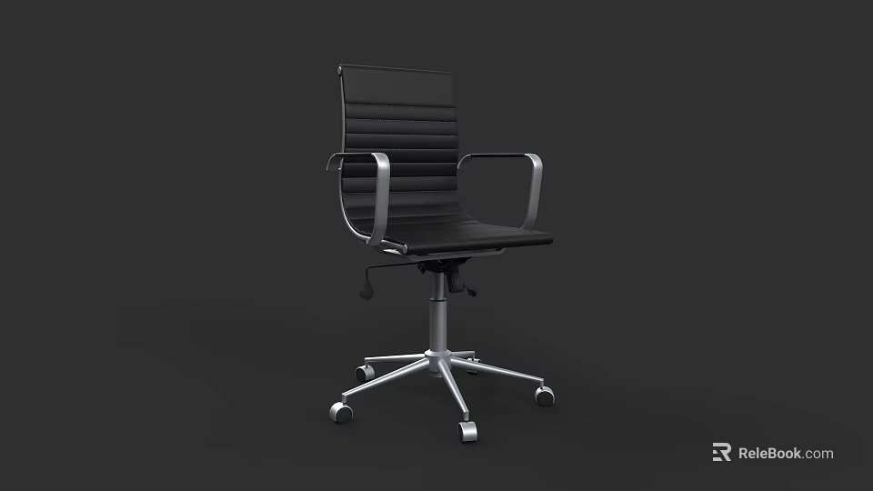 Black Office Chair With Metal Armrests Striped Design Silver Base And Wheels 3d model 