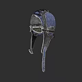 Vintage Blue And Gray Pilot Helmet With Goggles And Leather Strap Details