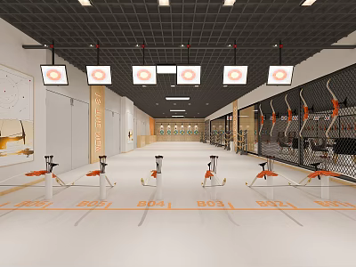 Indoor Archery Fitness Training Facility With Targets Equipment And Practice Zones 3d model